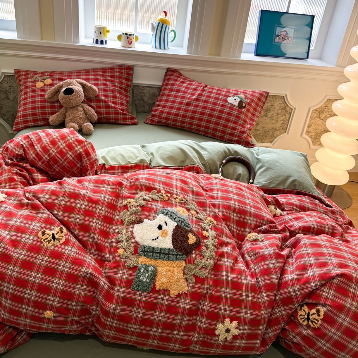 91家纺网 家纺一手货源 找家纺 珺柔家纺 2026新款全棉纯棉水洗棉毛巾绣四件套 花园小狗