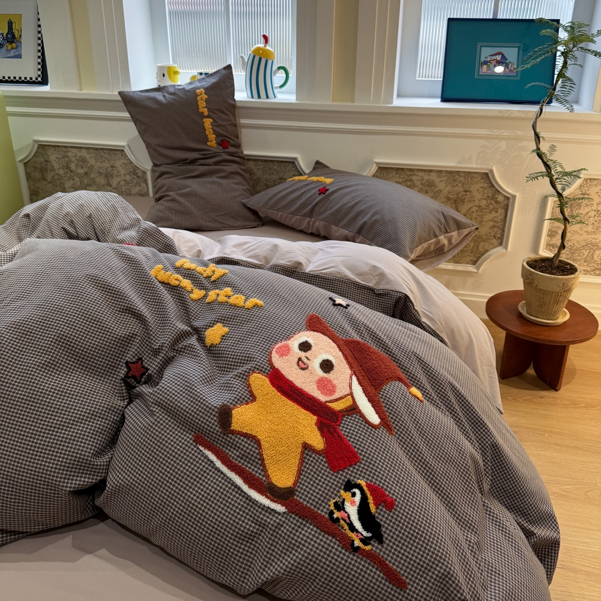 91家纺网 家纺一手货源 找家纺 珺柔家纺 2026新款全棉纯棉水洗棉毛巾绣四件套 快乐星