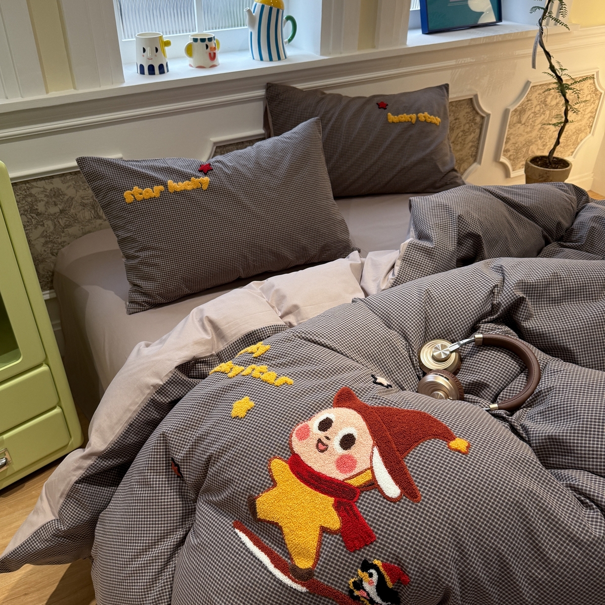 91家纺网 家纺一手货源 找家纺 珺柔家纺 2026新款全棉纯棉水洗棉毛巾绣四件套 快乐星