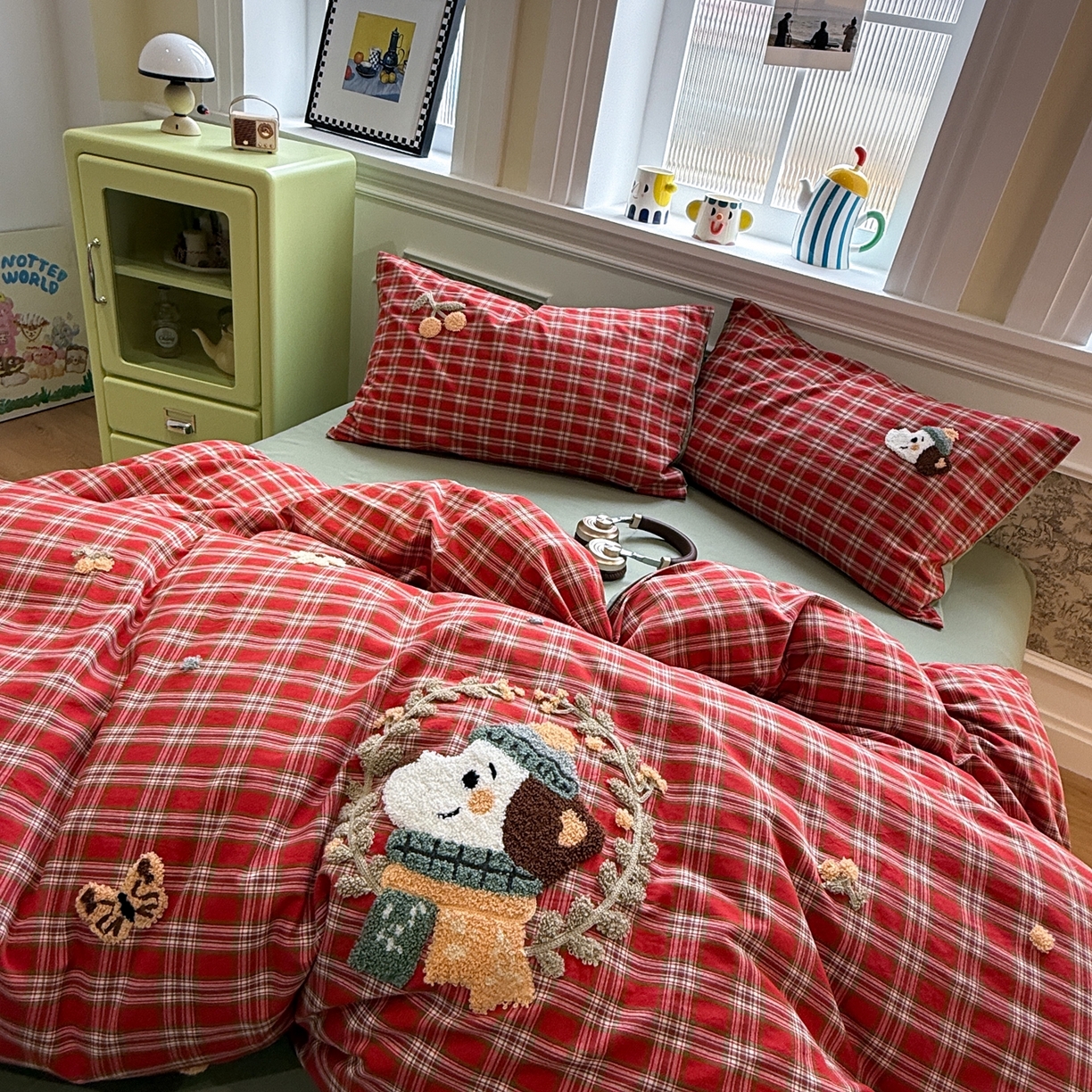 91家纺网 家纺一手货源 找家纺 珺柔家纺 2026新款全棉纯棉水洗棉毛巾绣四件套 花园小狗