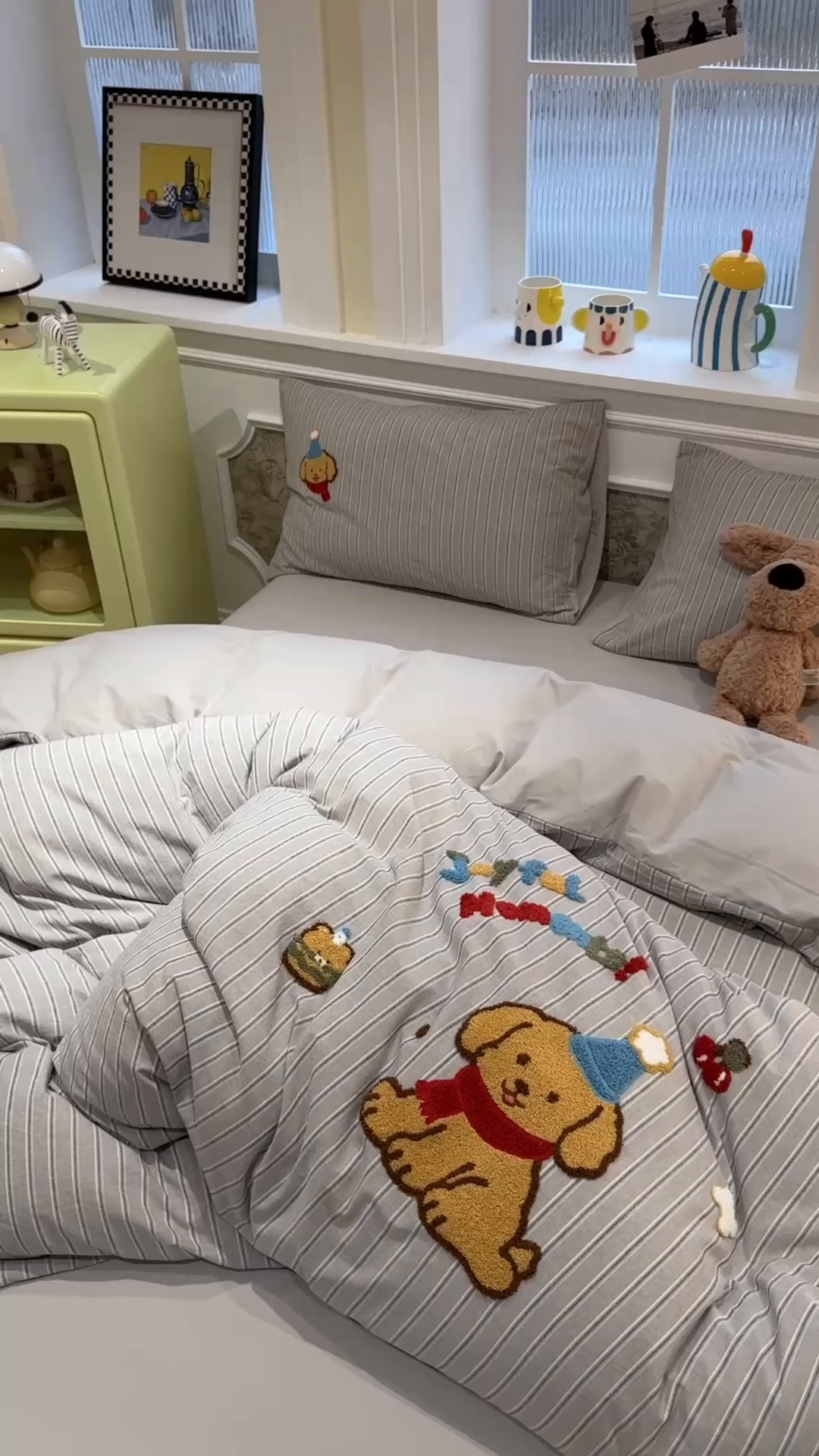 91家纺网 家纺一手货源 找家纺 珺柔家纺 2026新款全棉纯棉水洗棉毛巾绣四件套 汉堡小狗