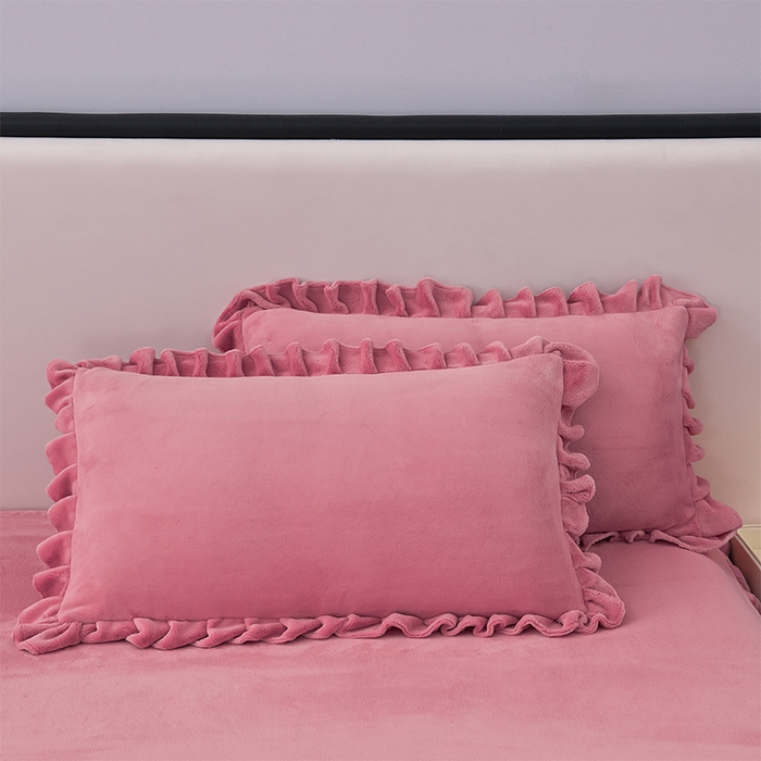 91家纺网 家纺一手货源 找家纺 优家居工厂店 2026新款纯色韩版花边牛奶绒床裙床罩加厚直播外贸可定做 盛世-豆沙