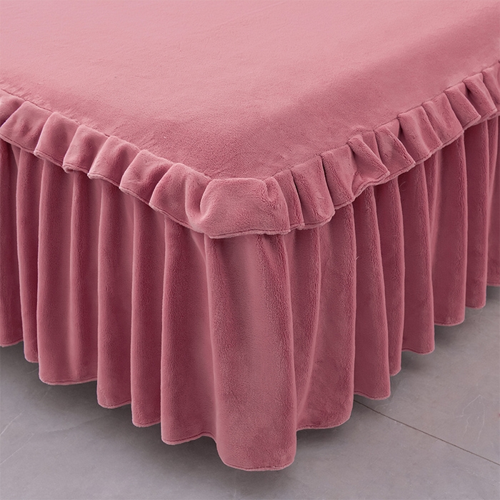 91家纺网 家纺一手货源 找家纺 优家居工厂店 2026新款纯色韩版花边牛奶绒床裙床罩加厚直播外贸可定做 盛世-豆沙