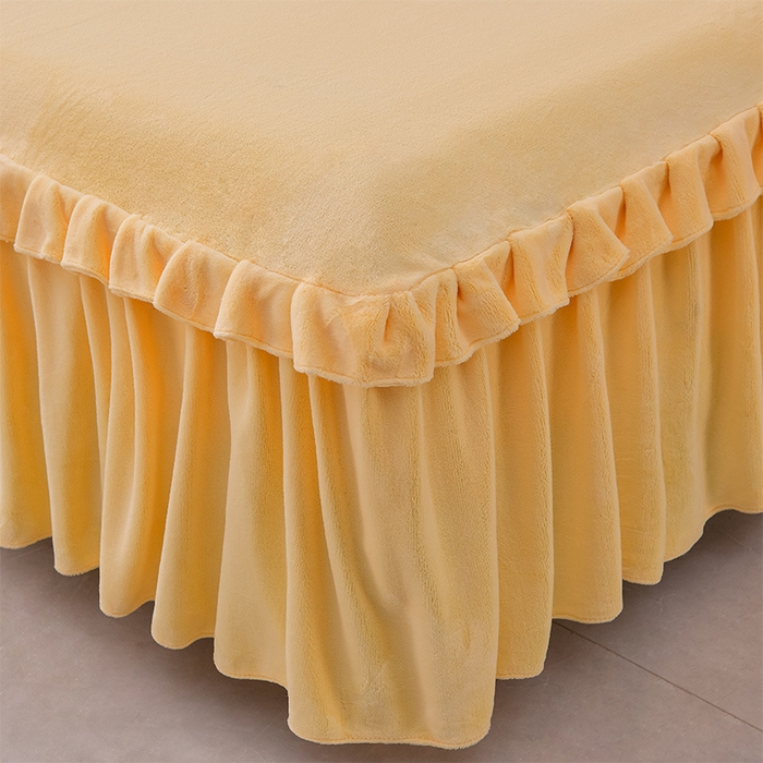 91家纺网 家纺一手货源 找家纺 优家居工厂店 2026新款纯色韩版花边牛奶绒床裙床罩加厚直播外贸可定做 盛世-杏黄