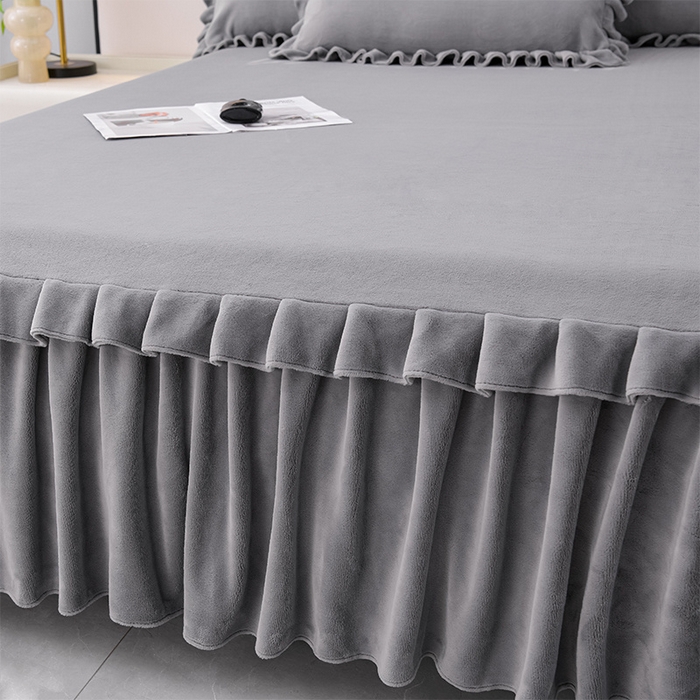 91家纺网 家纺一手货源 找家纺 优家居工厂店 2026新款纯色韩版花边牛奶绒床裙床罩加厚直播外贸可定做 盛世-银灰