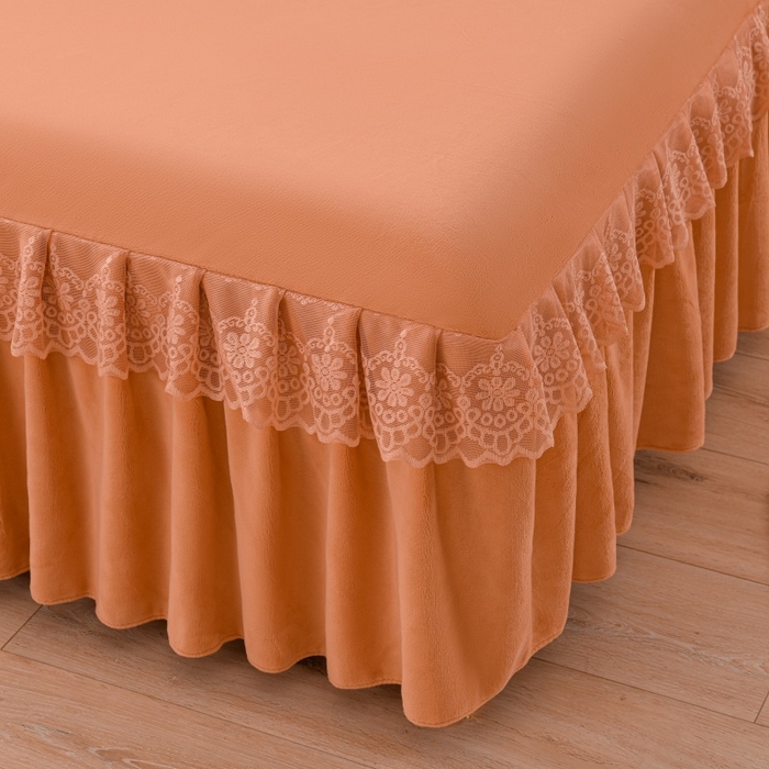 91家纺网 家纺一手货源 找家纺 优家居工厂店 2026新款240克高克重牛奶绒韩版刺绣花牛奶绒床裙四件套床裙三件套 安娜-橙色