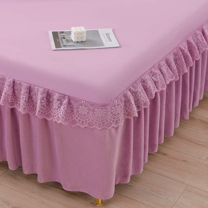 91家纺网 家纺一手货源 找家纺 优家居工厂店 2026新款240克高克重牛奶绒韩版刺绣花牛奶绒床裙四件套床裙三件套 安娜-紫色