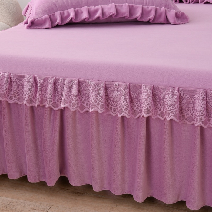 91家纺网 家纺一手货源 找家纺 优家居工厂店 2026新款240克高克重牛奶绒韩版刺绣花牛奶绒床裙四件套床裙三件套 安娜-紫色