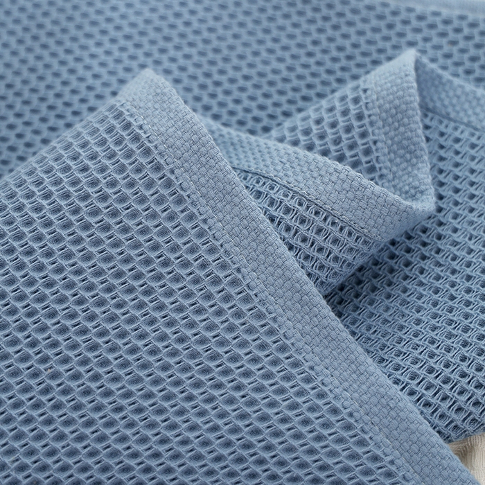 91家纺网 家纺一手货源 找家纺 朴尔家纺-毛巾被 2026新款北欧风素色布标全棉蜂窝华夫格透气枕巾 北欧风-蓝