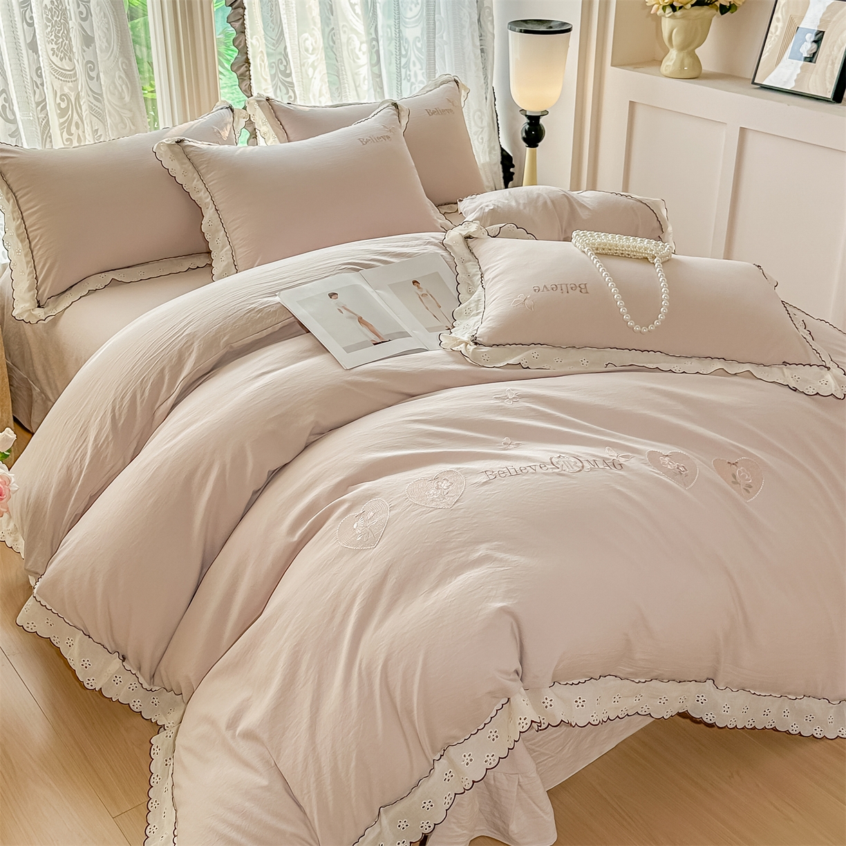 91家纺网 家纺一手货源 找家纺 （总）梓之赫 2026新款A类云感纱花边四件套-欢乐时光