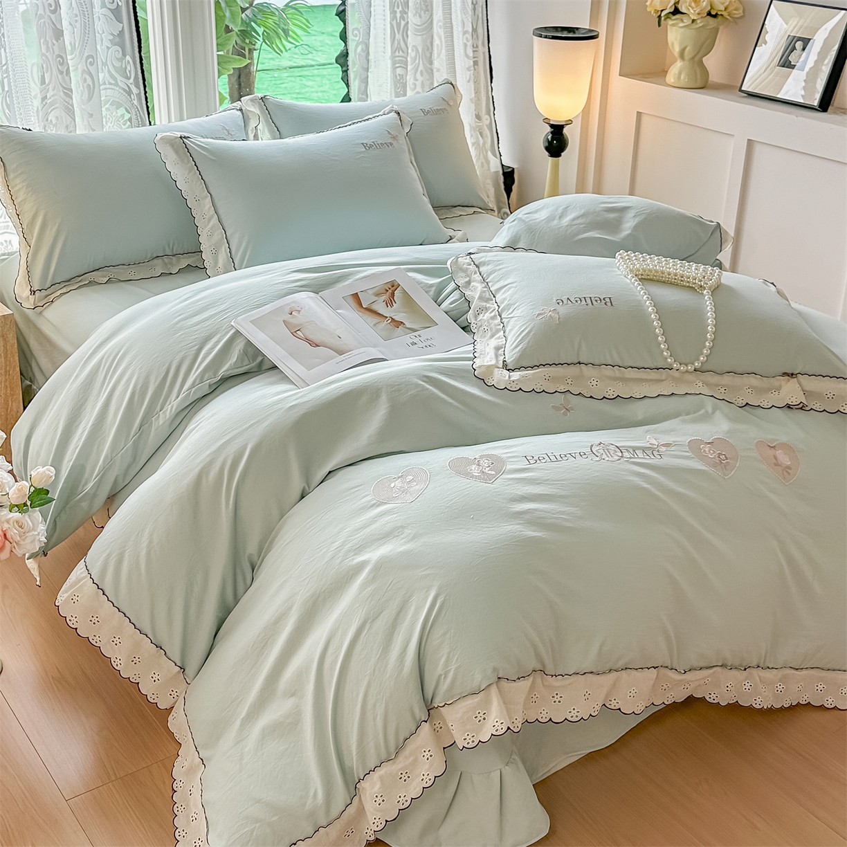 91家纺网 家纺一手货源 找家纺 （总）梓之赫 2026新款A类云感纱花边四件套-欢乐时光