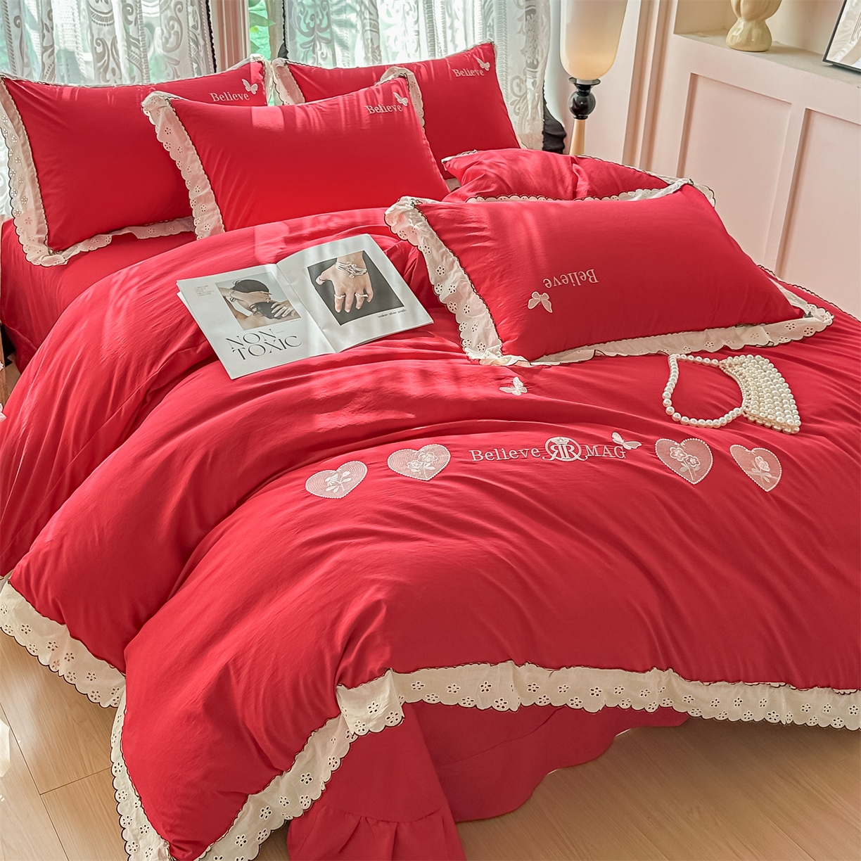 91家纺网 家纺一手货源 找家纺 （总）梓之赫 2026新款A类云感纱花边四件套-欢乐时光