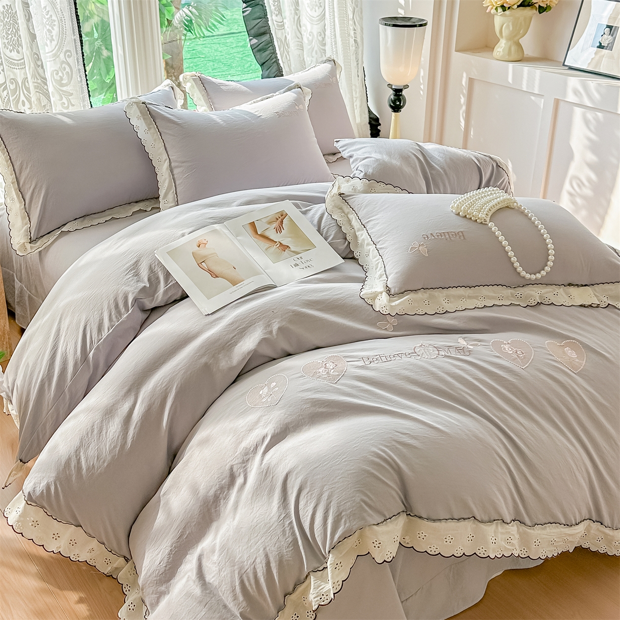 91家纺网 家纺一手货源 找家纺 （总）梓之赫 2026新款A类云感纱花边四件套-欢乐时光