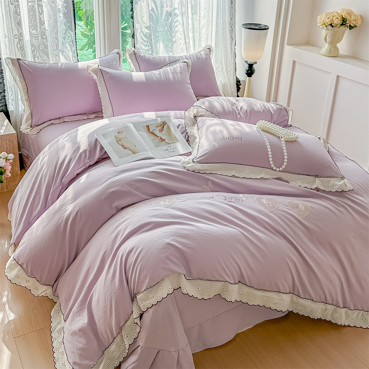 91家纺网 家纺一手货源 找家纺 （总）梓之赫 2026新款A类云感纱花边四件套-欢乐时光