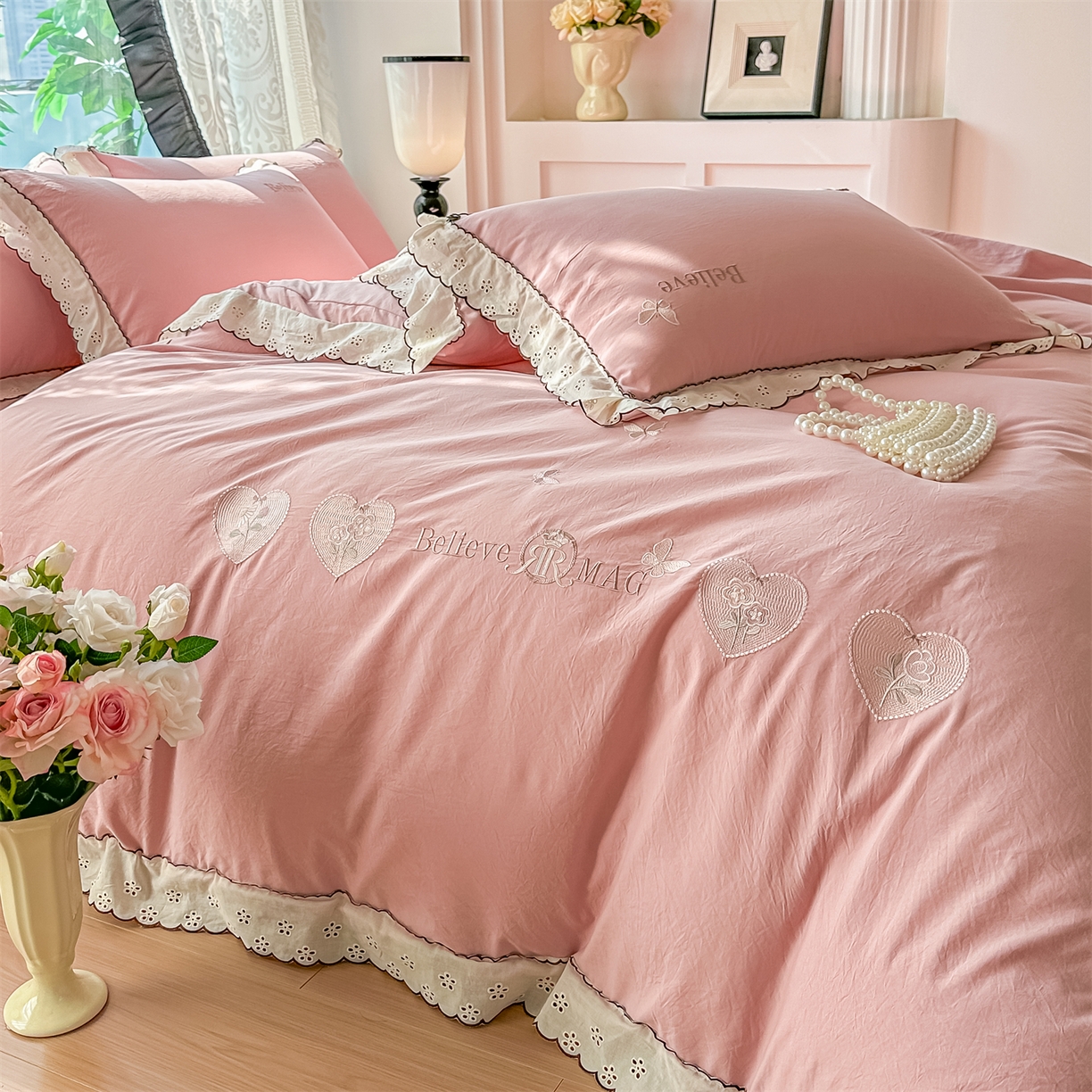 91家纺网 家纺一手货源 找家纺 （总）梓之赫 2026新款A类云感纱花边四件套-欢乐时光