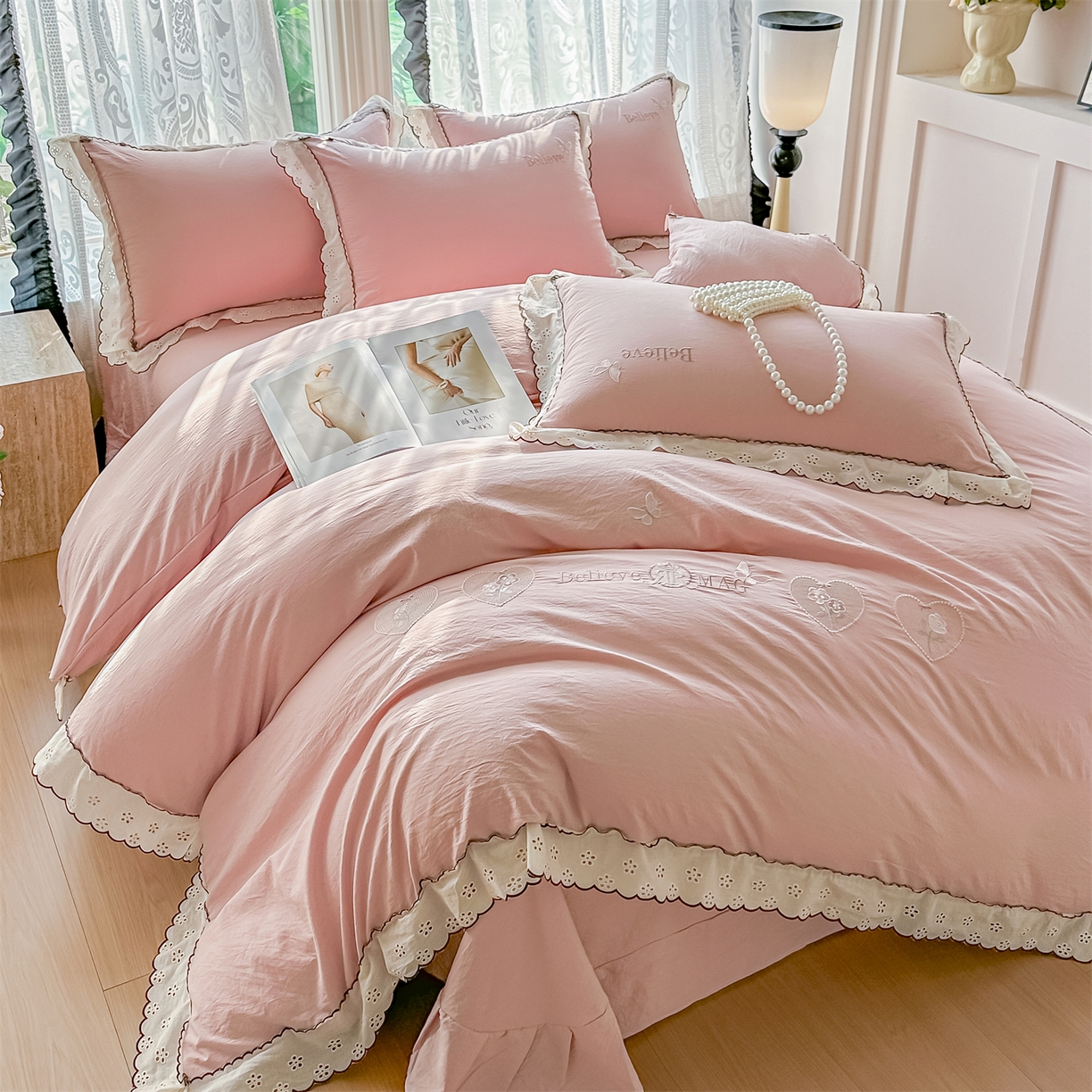 91家纺网 家纺一手货源 找家纺 （总）梓之赫 2026新款A类云感纱花边四件套-欢乐时光