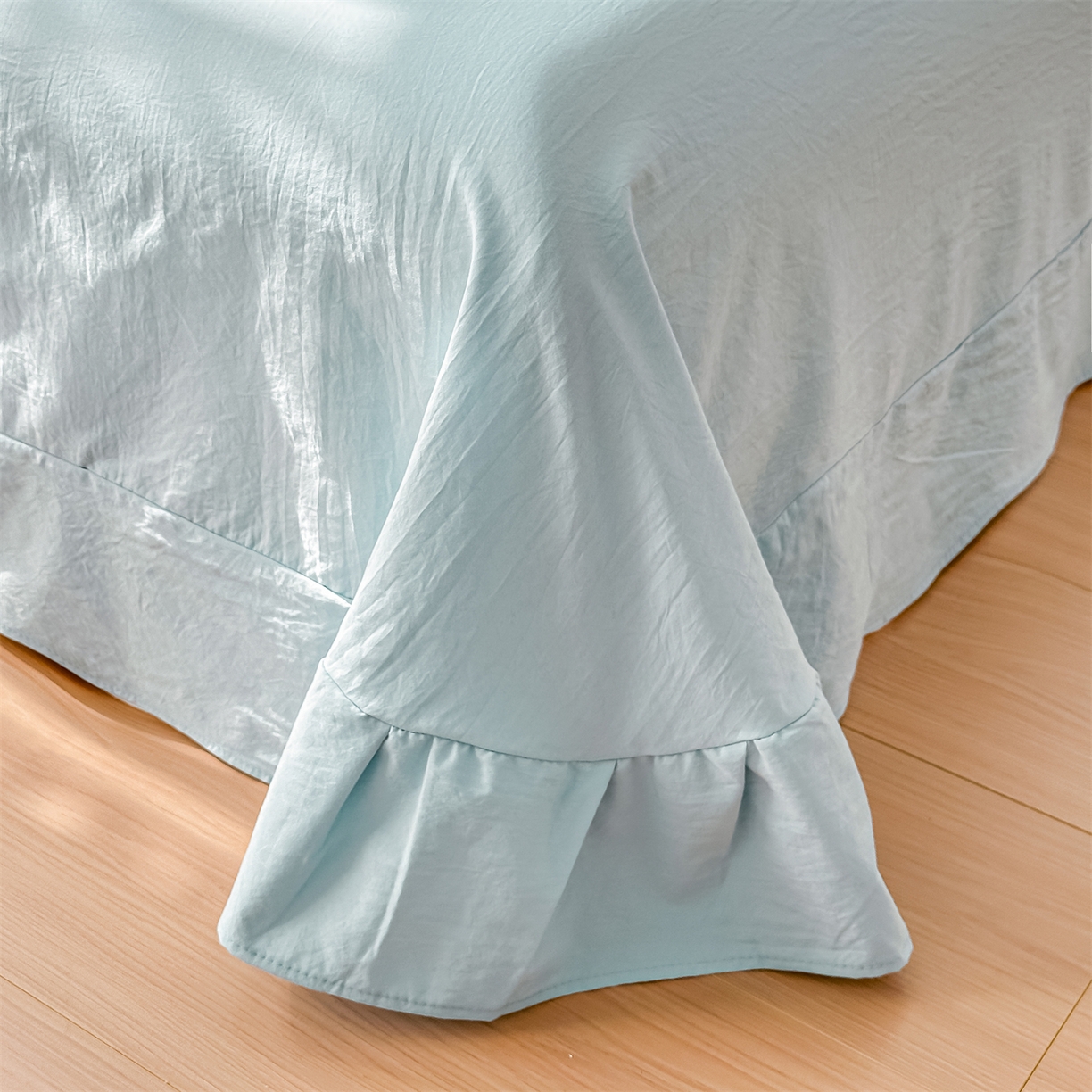 91家纺网 家纺一手货源 找家纺 梓之赫 2026新款A类云感纱花边四件套-欢乐时光 欢乐时光-蓝