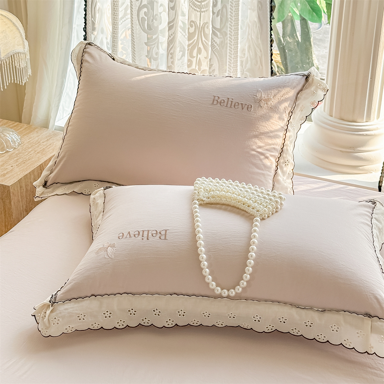 91家纺网 家纺一手货源 找家纺 梓之赫 2026新款A类云感纱花边四件套-欢乐时光 欢乐时光-杏色