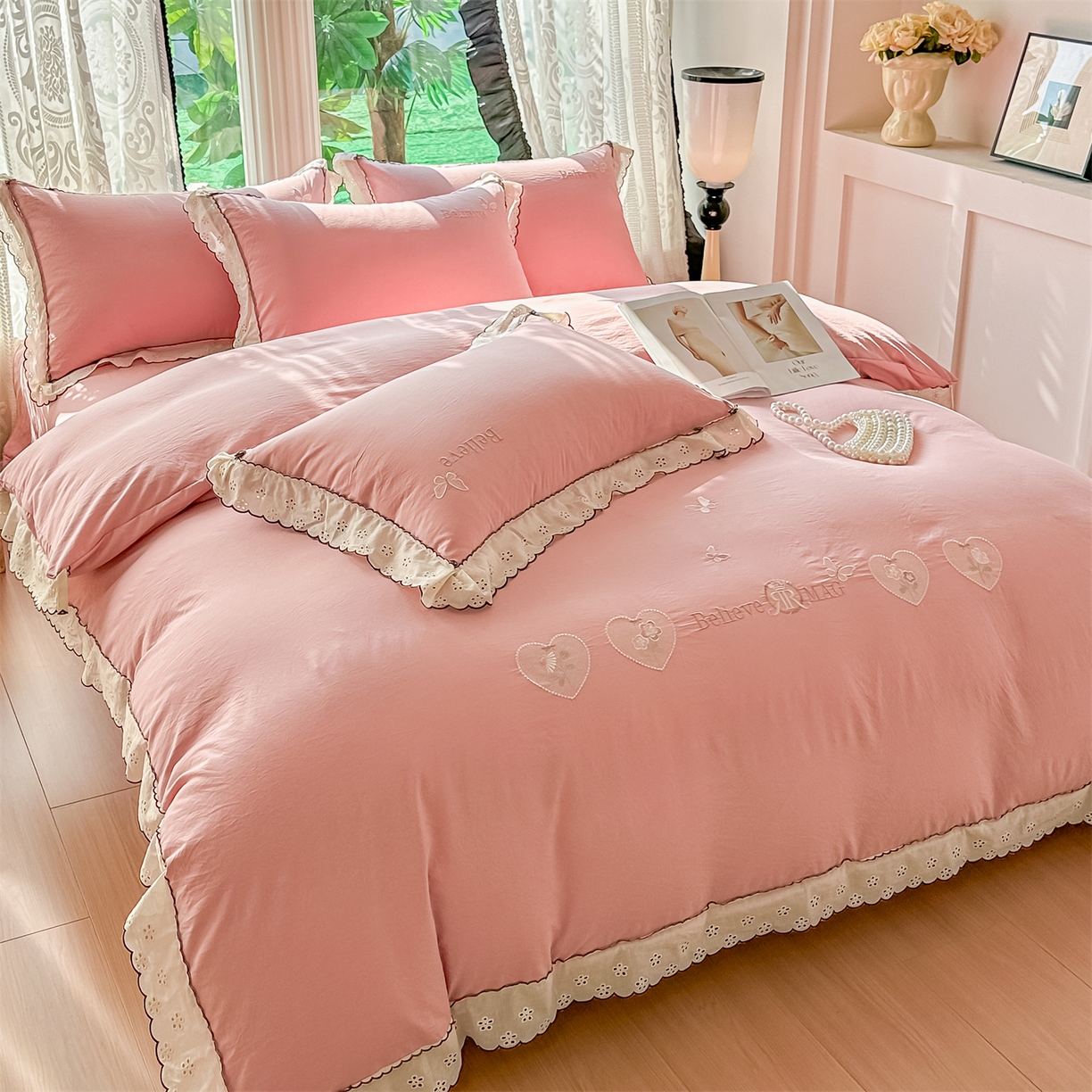 91家纺网 家纺一手货源 找家纺 梓之赫 2026新款A类云感纱花边四件套-欢乐时光 欢乐时光-豆沙