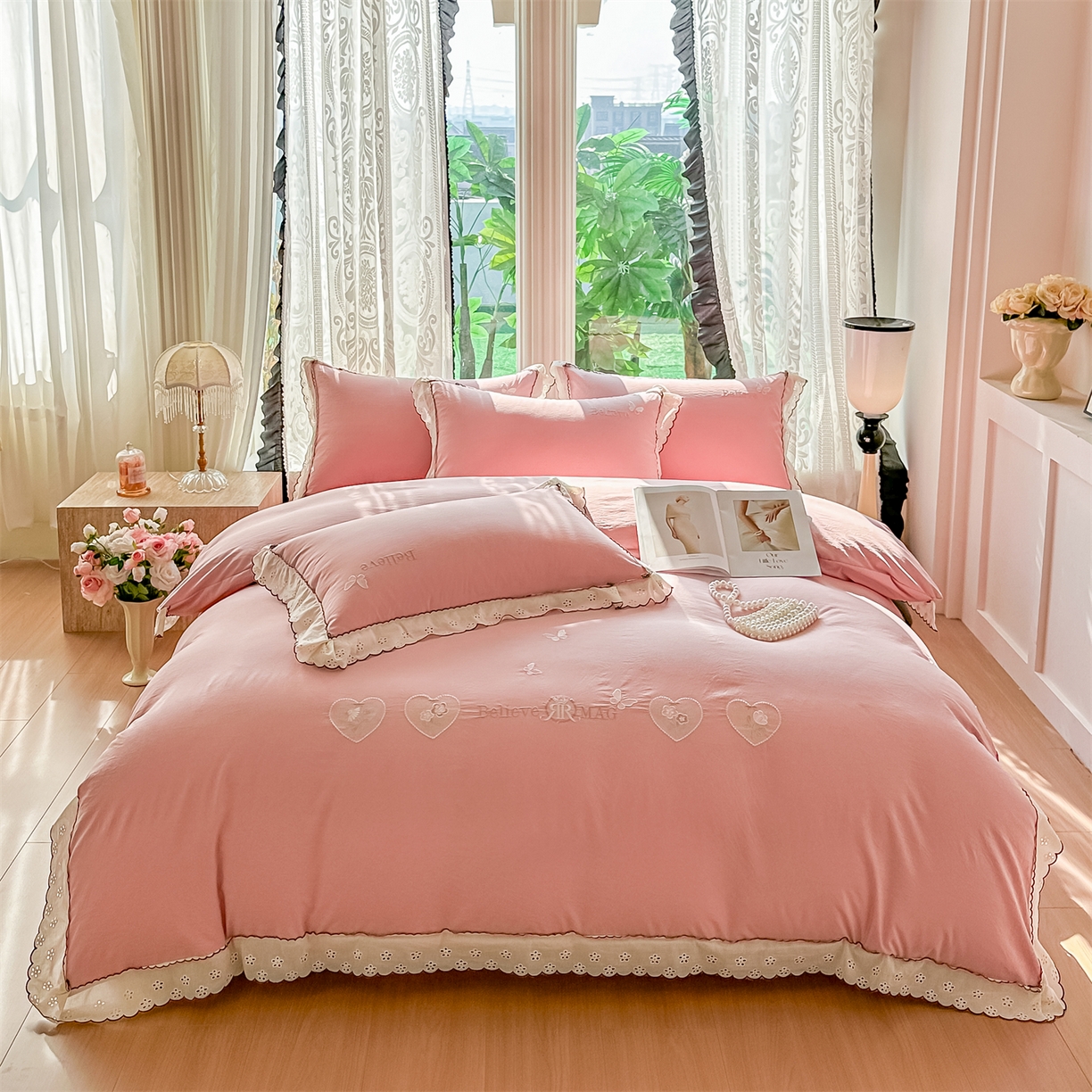 91家纺网 家纺一手货源 找家纺 梓之赫 2026新款A类云感纱花边四件套-欢乐时光 欢乐时光-豆沙