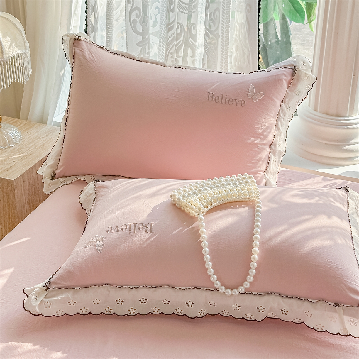 91家纺网 家纺一手货源 找家纺 梓之赫 2026新款A类云感纱花边四件套-欢乐时光 欢乐时光-少女粉