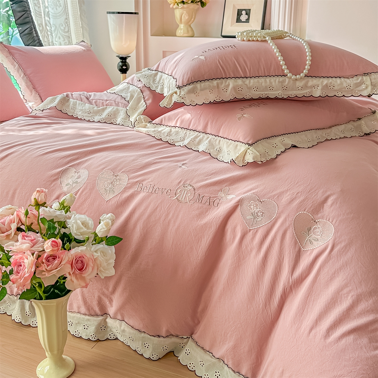 91家纺网 家纺一手货源 找家纺 梓之赫 2026新款A类云感纱花边四件套-欢乐时光 欢乐时光-豆沙