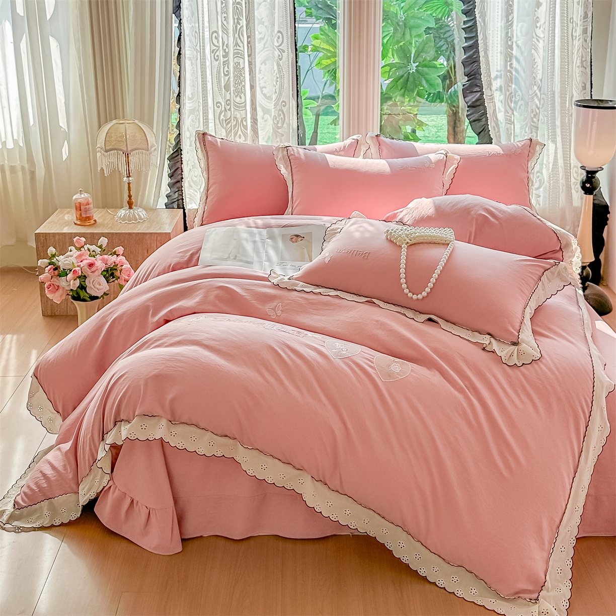 91家纺网 家纺一手货源 找家纺 梓之赫 2026新款A类云感纱花边四件套-欢乐时光 欢乐时光-豆沙