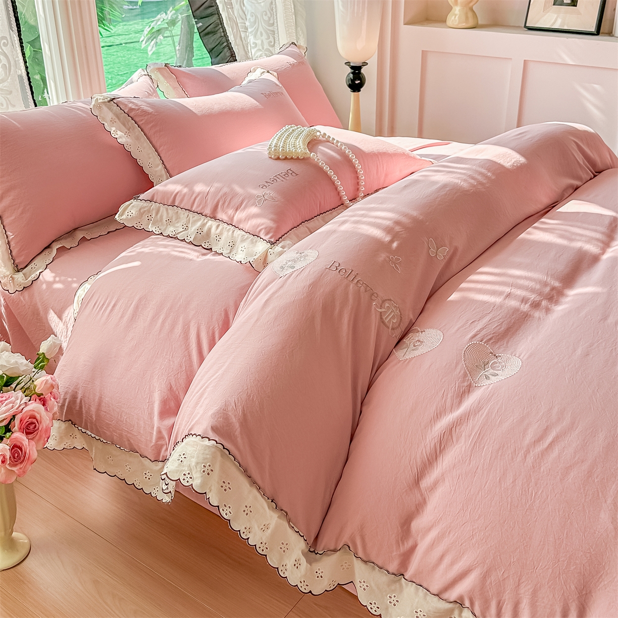 91家纺网 家纺一手货源 找家纺 梓之赫 2026新款A类云感纱花边四件套-欢乐时光 欢乐时光-豆沙