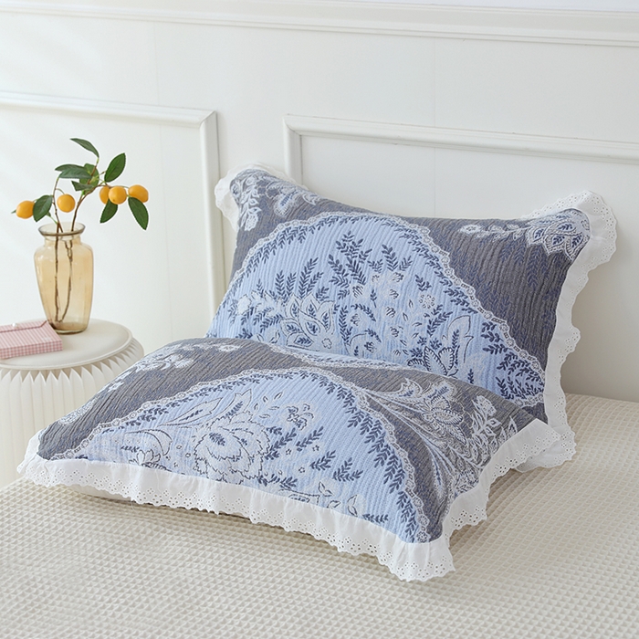 朴尔家纺-毛巾被 2026新款韩式花边四层纱枕巾纯棉竹纤维加大成人纱布枕头巾 半夏时光