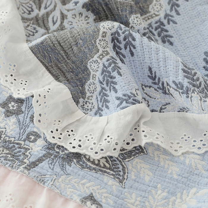 91家纺网 家纺一手货源 找家纺 朴尔家纺-毛巾被 2026新款韩式花边四层纱枕巾纯棉竹纤维加大成人纱布枕头巾 半夏时光