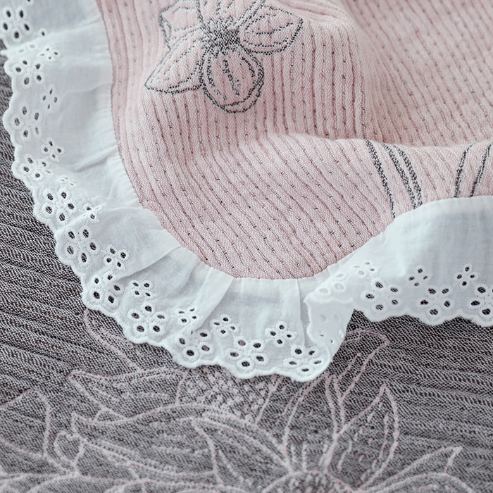 91家纺网 家纺一手货源 找家纺 朴尔家纺-毛巾被 2026新款韩式花边四层纱枕巾纯棉竹纤维加大成人纱布枕头巾 怒放-粉