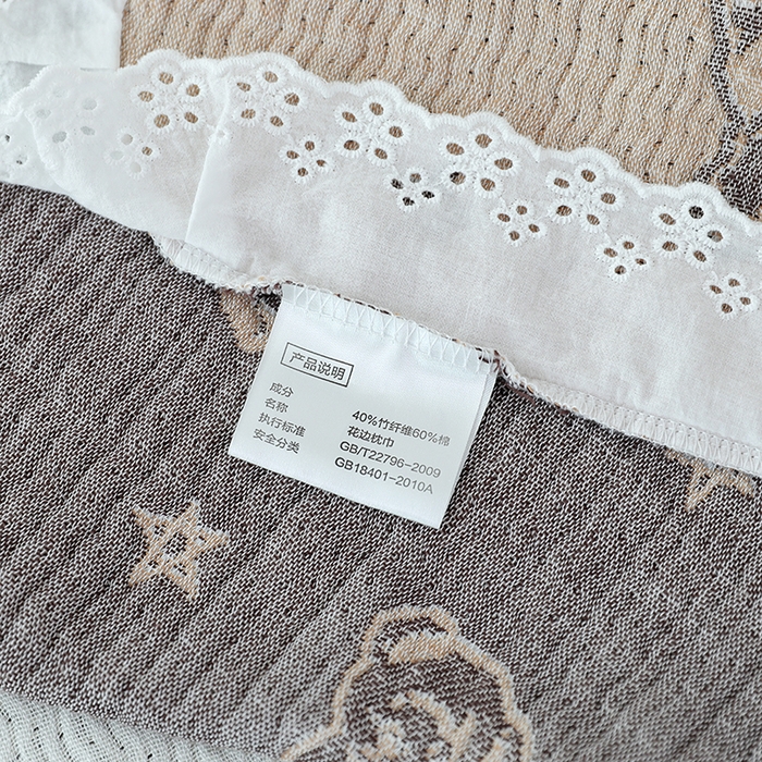 91家纺网 家纺一手货源 找家纺 朴尔家纺-毛巾被 2026新款韩式花边四层纱枕巾纯棉竹纤维加大成人纱布枕头巾 玩具熊-咖