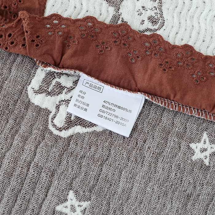 91家纺网 家纺一手货源 找家纺 朴尔家纺-毛巾被 2026新款韩式花边四层纱枕巾纯棉竹纤维加大成人纱布枕头巾 玩具熊-米色