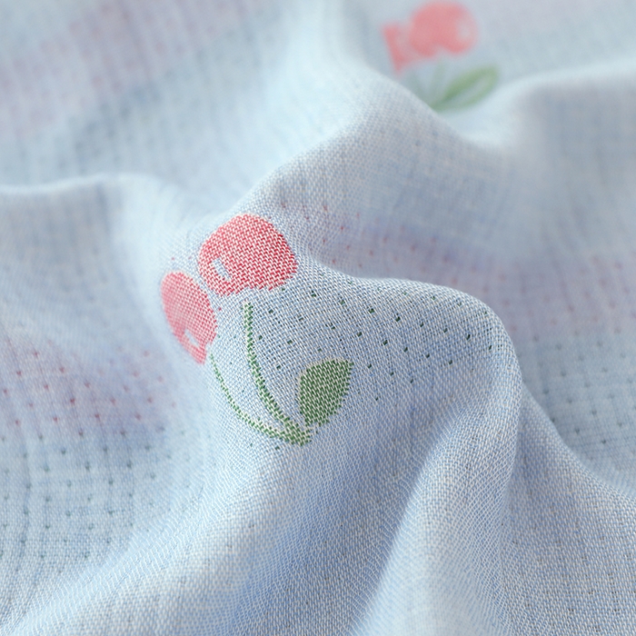 91家纺网 家纺一手货源 找家纺 朴尔家纺-毛巾被 2026新款韩式花边四层纱枕巾纯棉竹纤维加大成人纱布枕头巾 樱桃日记-蓝