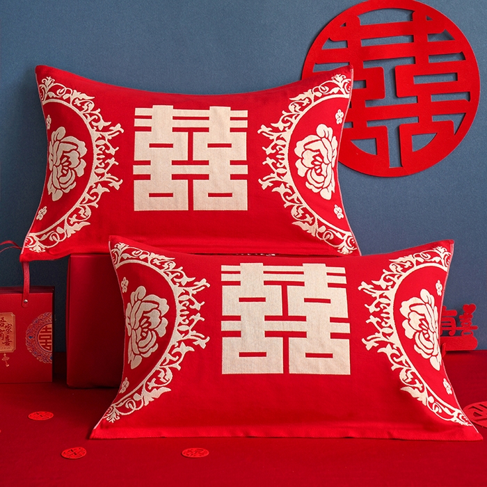 91家纺网 家纺一手货源 找家纺 （总）朴尔家纺-毛巾被 2026新款全棉40股结婚大红多层纱布透气情侣婚庆枕巾