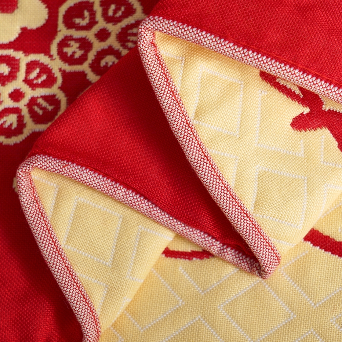 91家纺网 家纺一手货源 找家纺 朴尔家纺-毛巾被 2026新款全棉40股结婚大红多层纱布透气情侣婚庆枕巾 永结同心