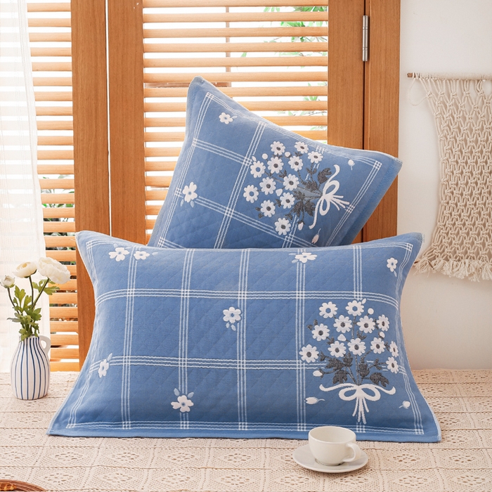 91家纺网 家纺一手货源 找家纺 朴尔家纺-毛巾被 2026新款夹棉加厚三层纱布枕巾 手捧花兰