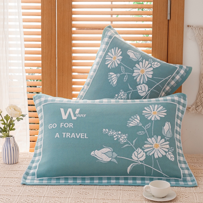 91家纺网 家纺一手货源 找家纺 朴尔家纺-毛巾被 2026新款夹棉加厚三层纱布枕巾 爱丽丝绿