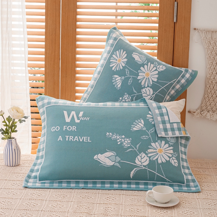 91家纺网 家纺一手货源 找家纺 朴尔家纺-毛巾被 2026新款夹棉加厚三层纱布枕巾 爱丽丝绿