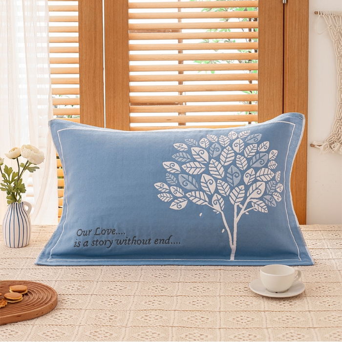 91家纺网 家纺一手货源 找家纺 朴尔家纺-毛巾被 2026新款夹棉加厚三层纱布枕巾 发财树兰