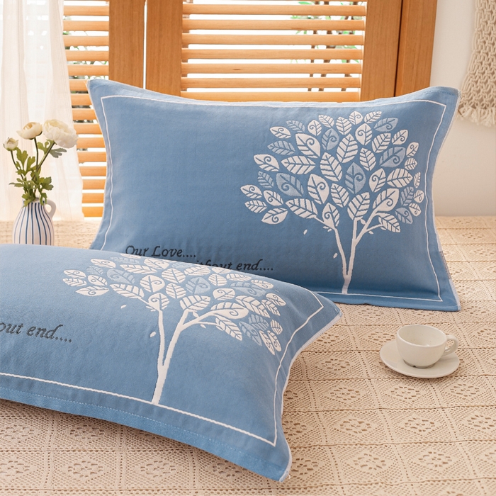 91家纺网 家纺一手货源 找家纺 朴尔家纺-毛巾被 2026新款夹棉加厚三层纱布枕巾 发财树兰