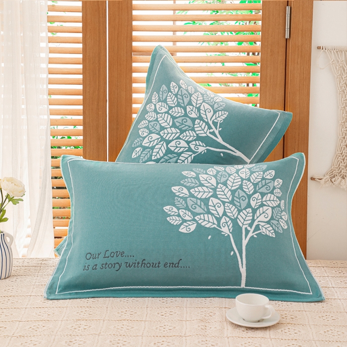 朴尔家纺-毛巾被 2026新款夹棉加厚三层纱布枕巾 发财树绿