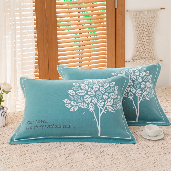 91家纺网 家纺一手货源 找家纺 朴尔家纺-毛巾被 2026新款夹棉加厚三层纱布枕巾 发财树绿