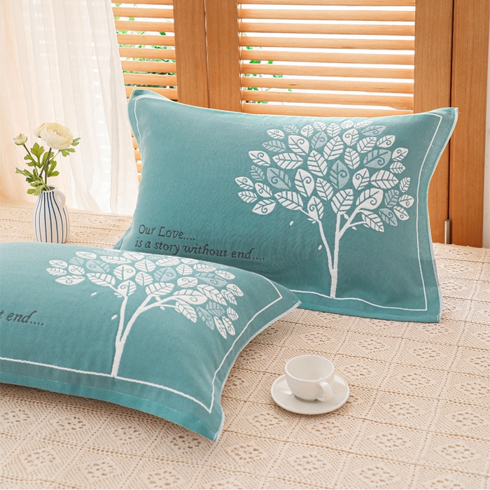 91家纺网 家纺一手货源 找家纺 朴尔家纺-毛巾被 2026新款夹棉加厚三层纱布枕巾 发财树绿