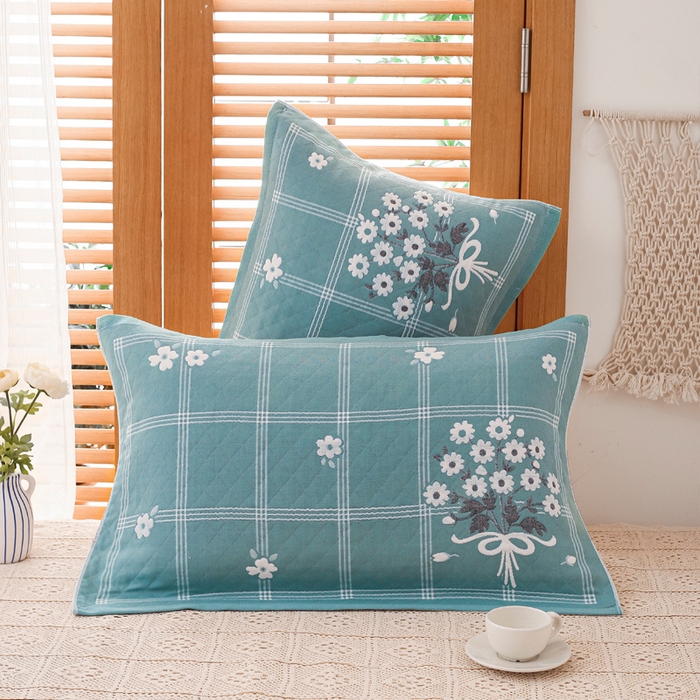 91家纺网 家纺一手货源 找家纺 朴尔家纺-毛巾被 2026新款夹棉加厚三层纱布枕巾 手捧花绿