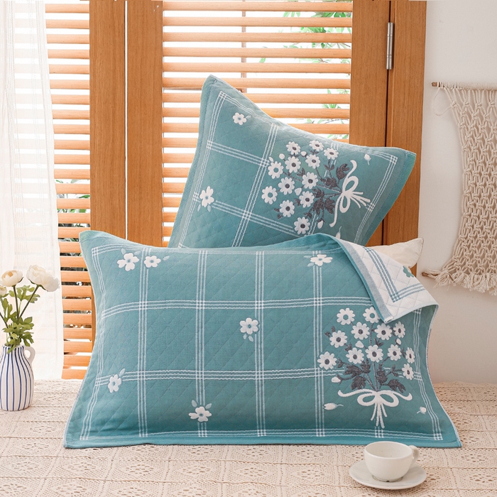 91家纺网 家纺一手货源 找家纺 朴尔家纺-毛巾被 2026新款夹棉加厚三层纱布枕巾 手捧花绿