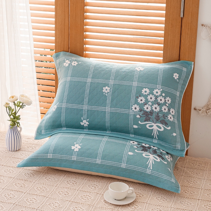 91家纺网 家纺一手货源 找家纺 朴尔家纺-毛巾被 2026新款夹棉加厚三层纱布枕巾 手捧花绿