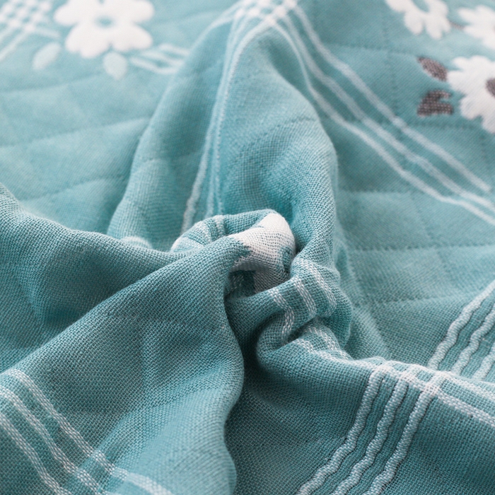 91家纺网 家纺一手货源 找家纺 朴尔家纺-毛巾被 2026新款夹棉加厚三层纱布枕巾 手捧花绿