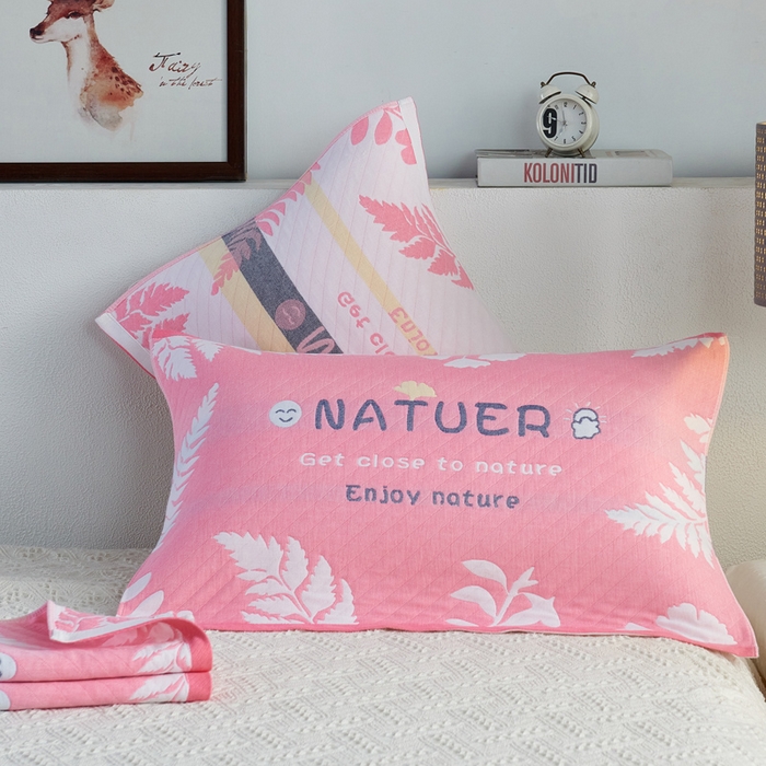 朴尔家纺-毛巾被 2026新款夹棉加厚三层纱布枕巾 享受自然粉