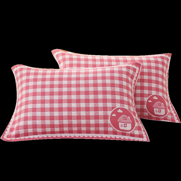 91家纺网 家纺一手货源 找家纺 朴尔家纺-毛巾被 2026新款夹棉加厚三层纱布枕巾 小房子红